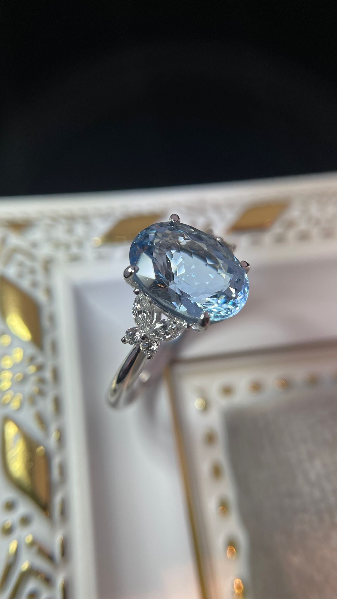 Aquamarine Butterfly Diamond Ring