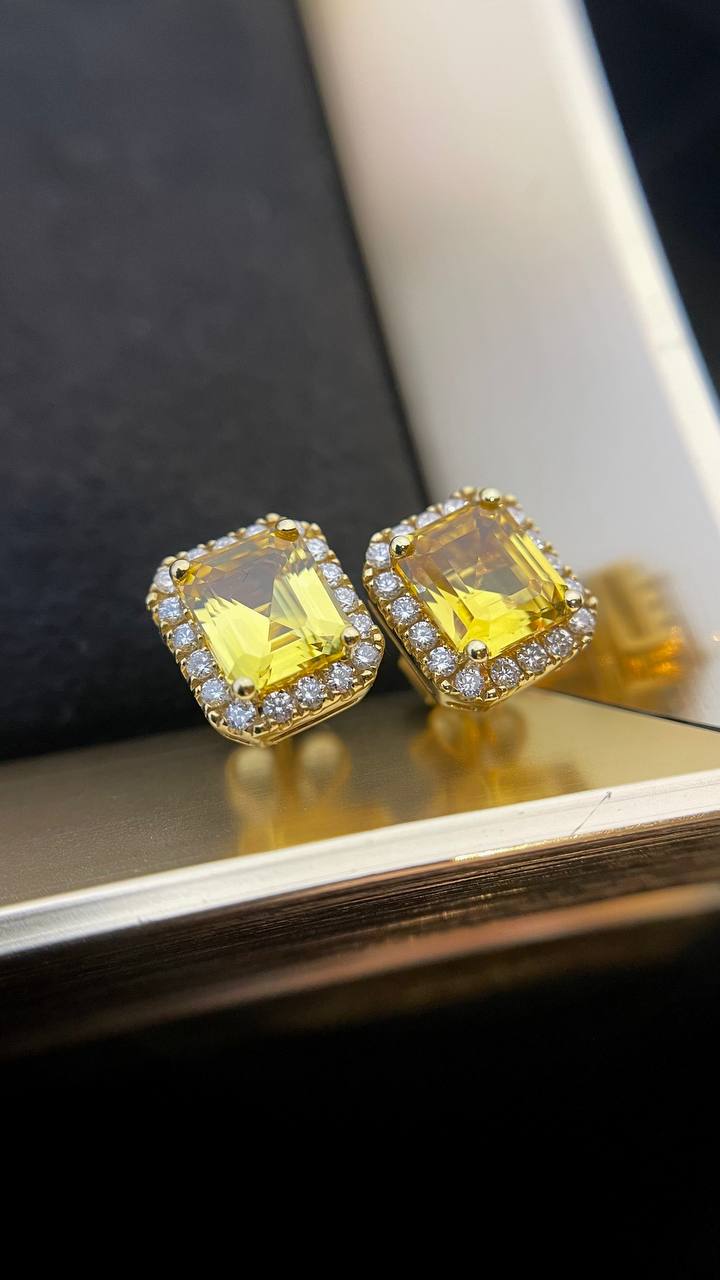 Golden Sapphire Diamond Earring