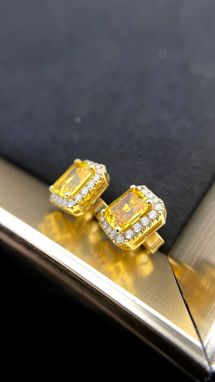 Golden Sapphire Diamond Earring