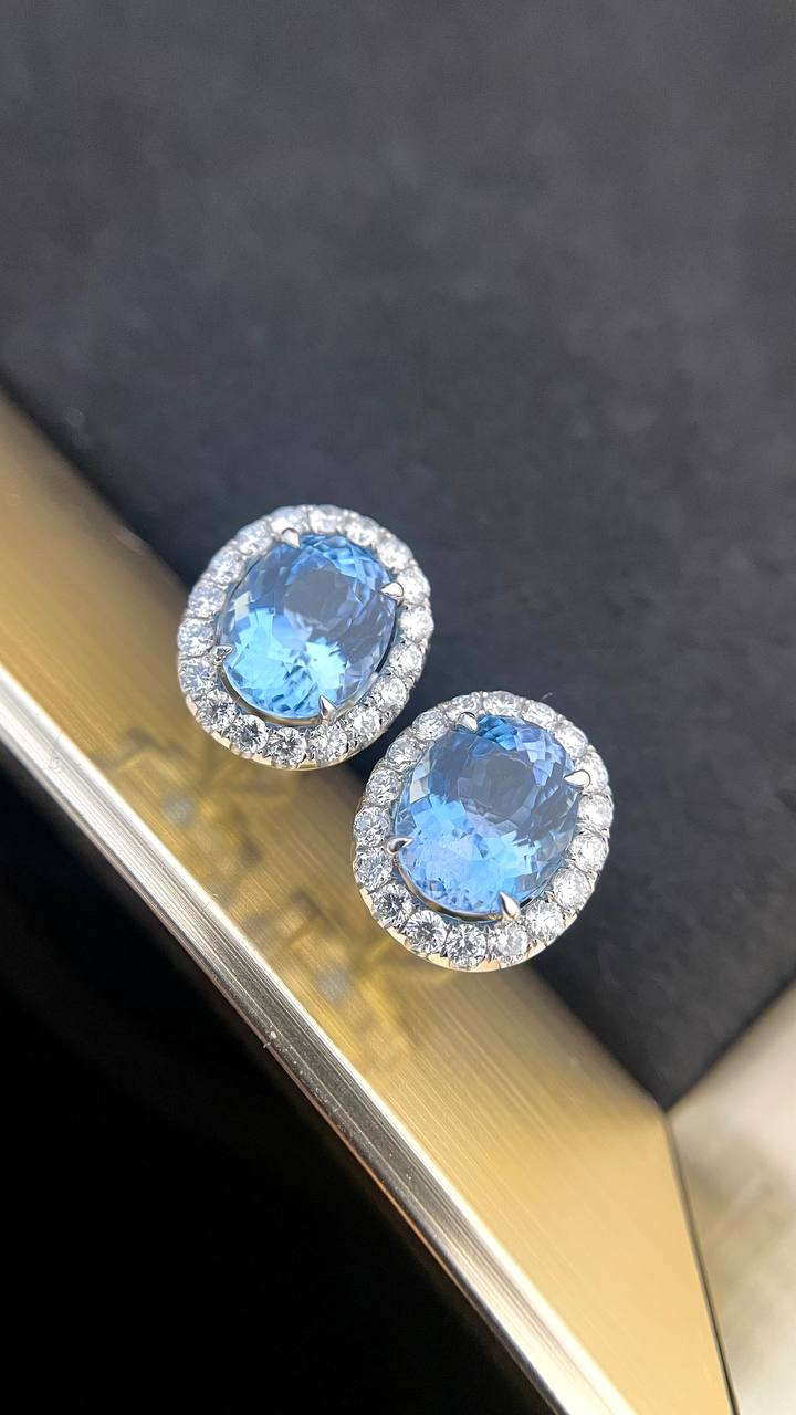 Aquamarine Diamond Halo Earring