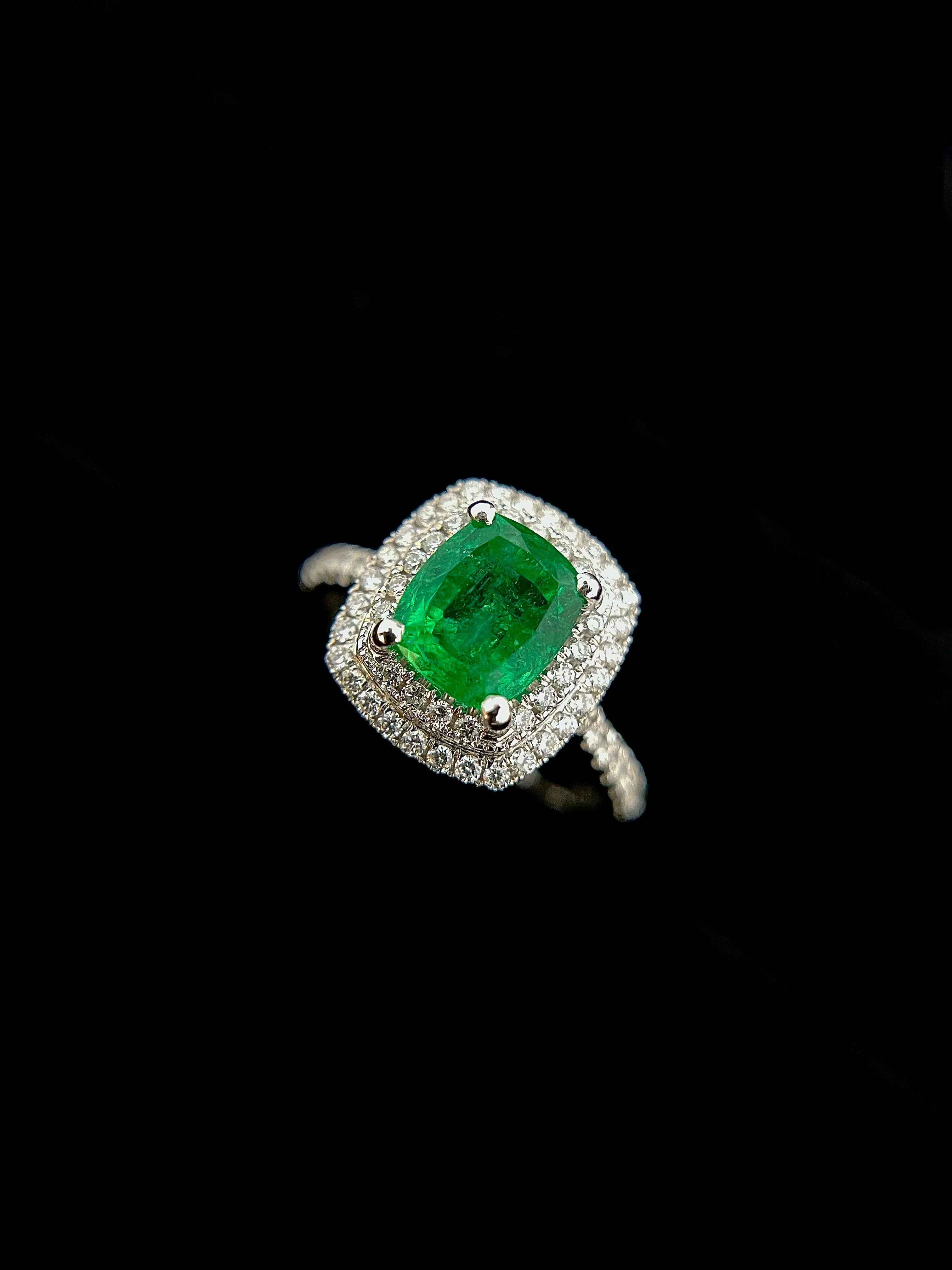 Emerald Double Halo Diamond Ring