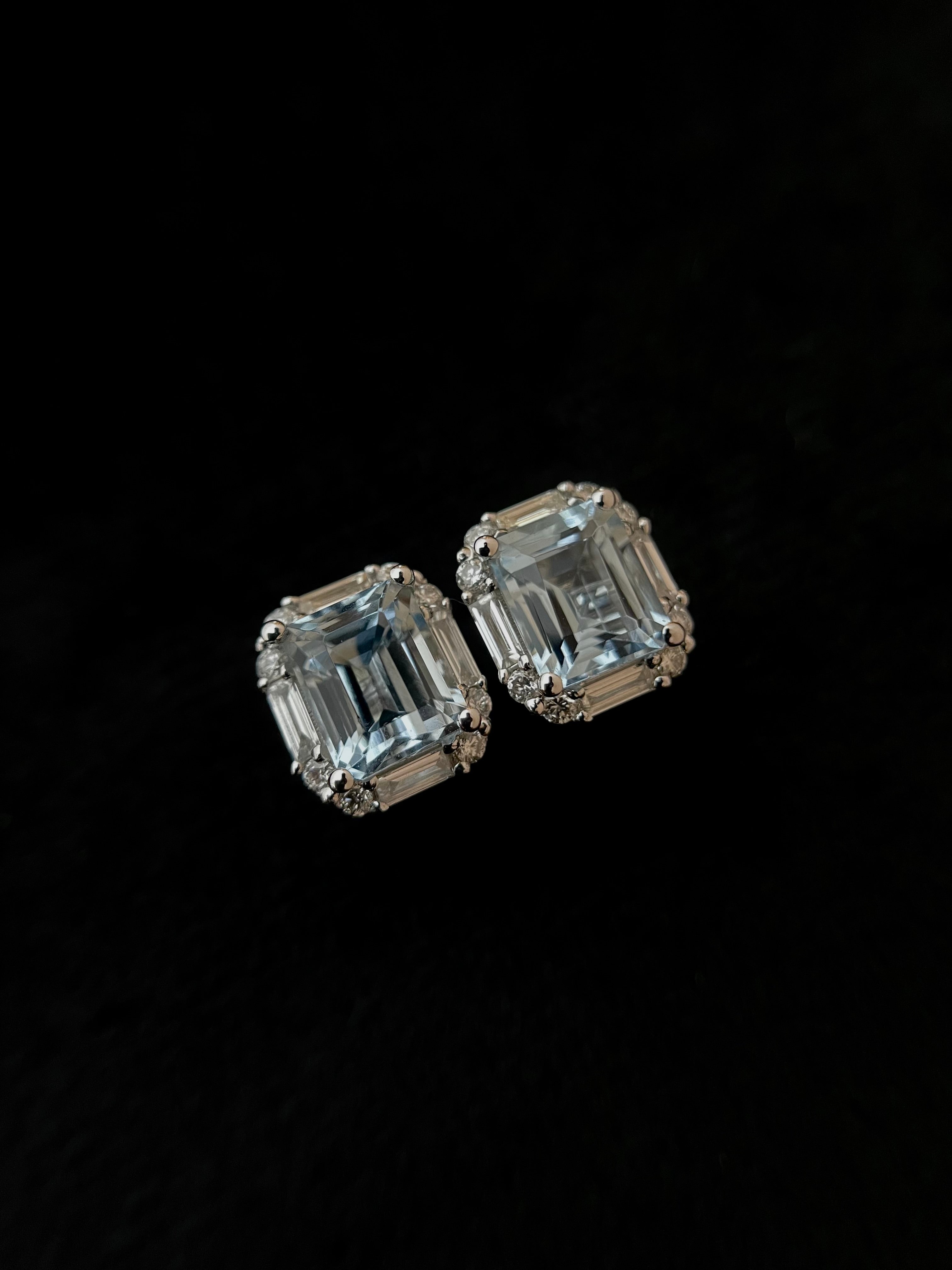 Aquamarine Baguette Diamond EarStud