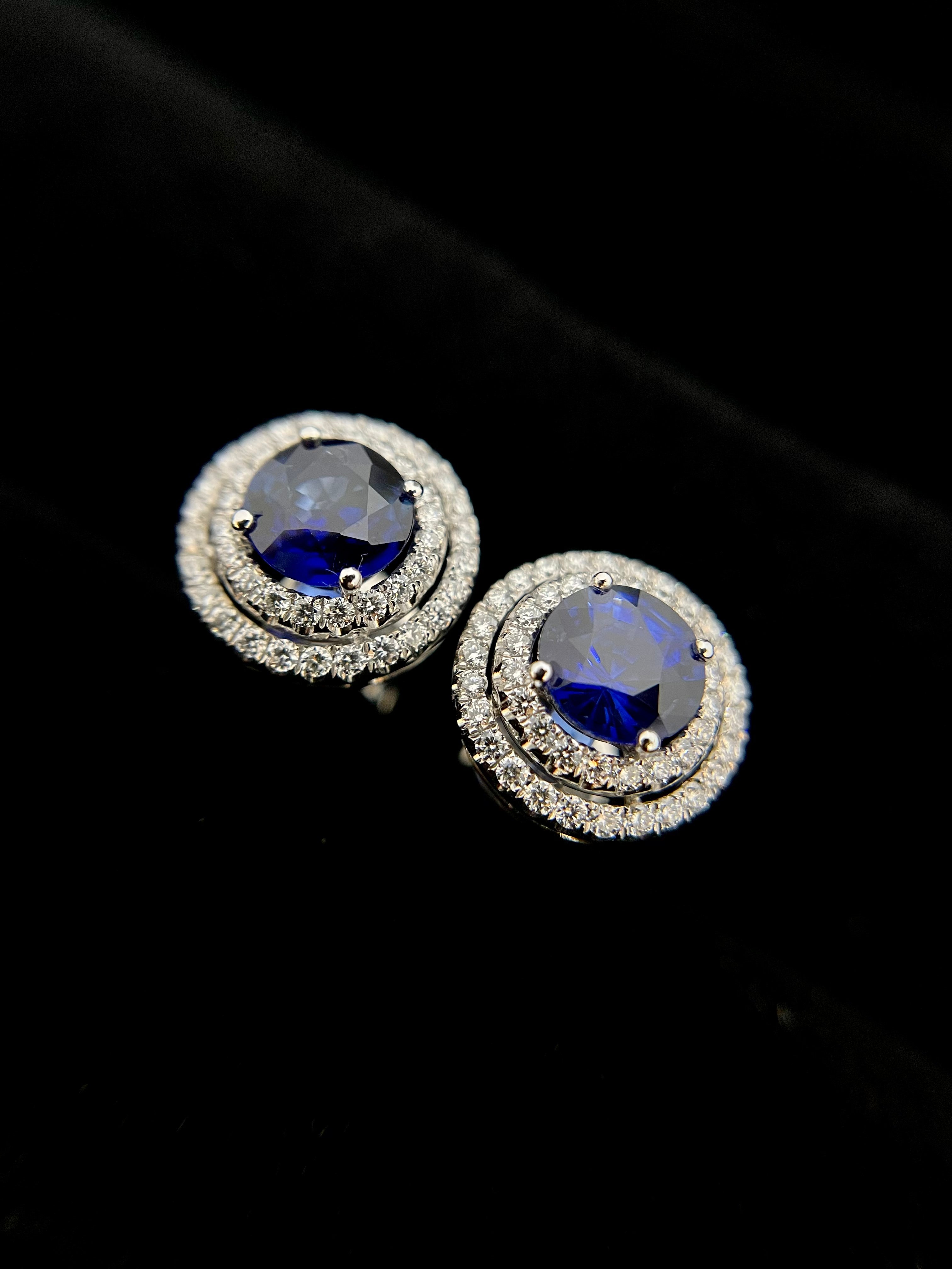 Blue Sapphire Duo Halo Diamond Earring