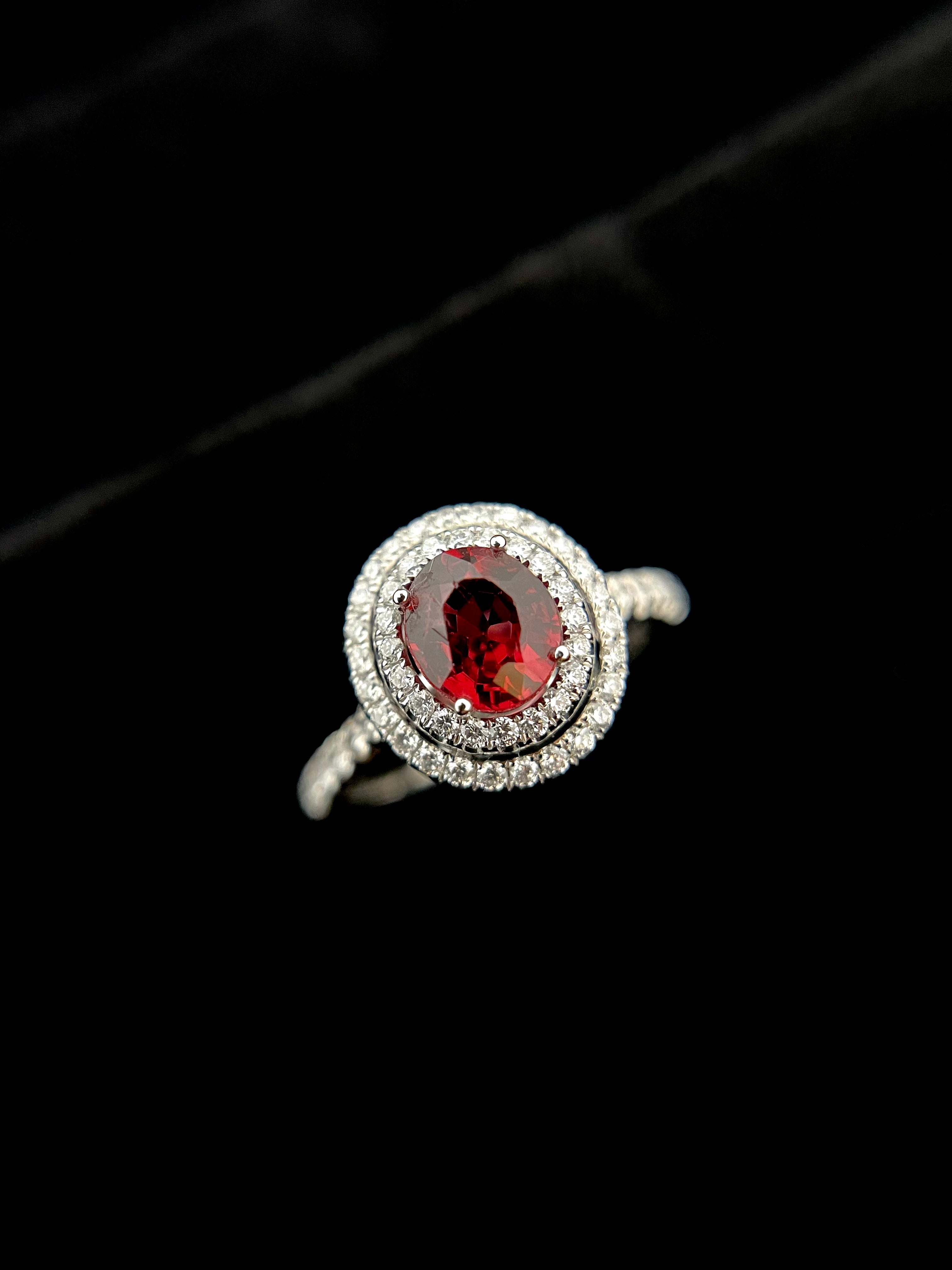 Red Spinel Duo Halo Diamond Ring