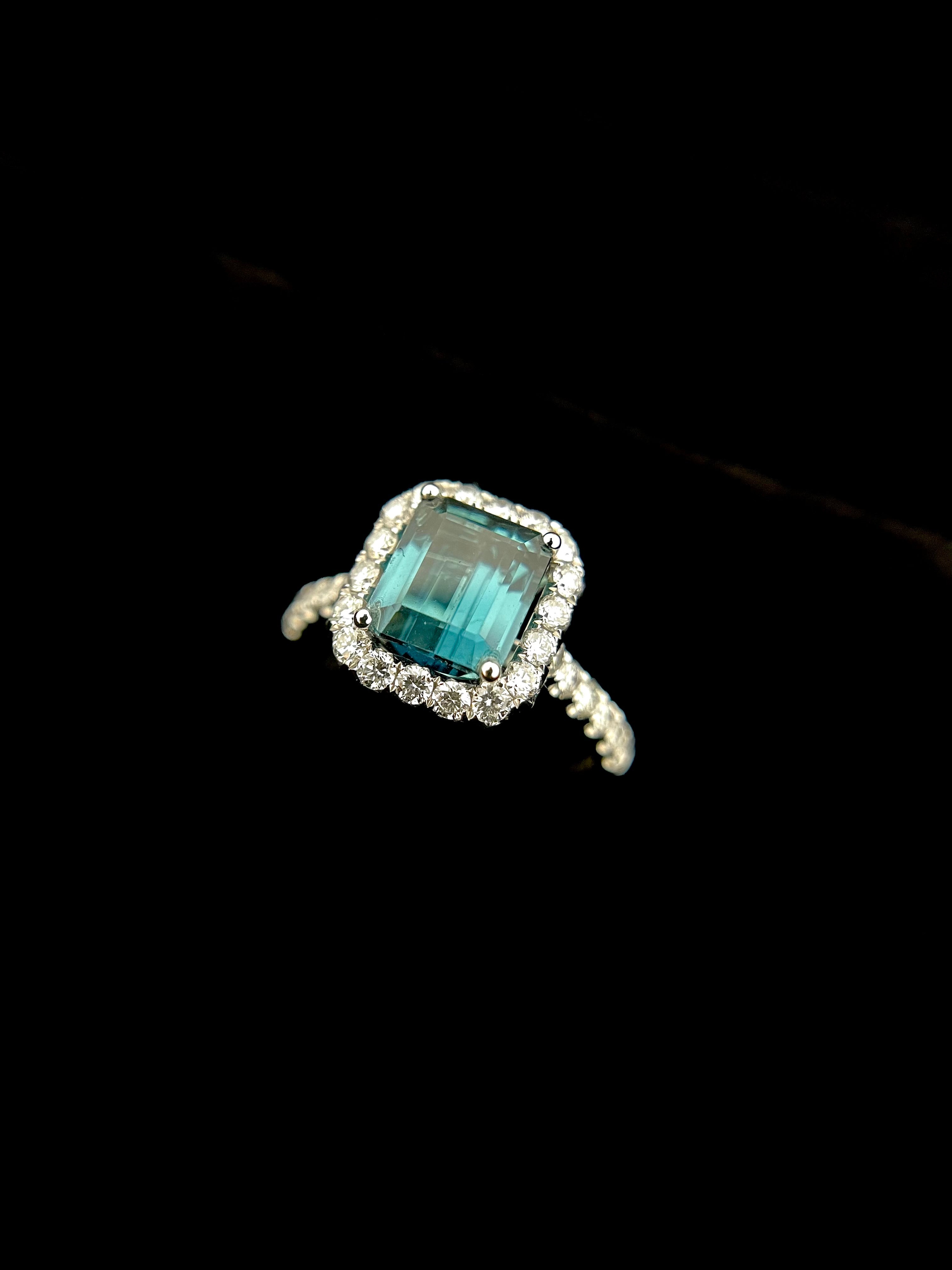 Apatite Tourmaline Diamond Halo Ring