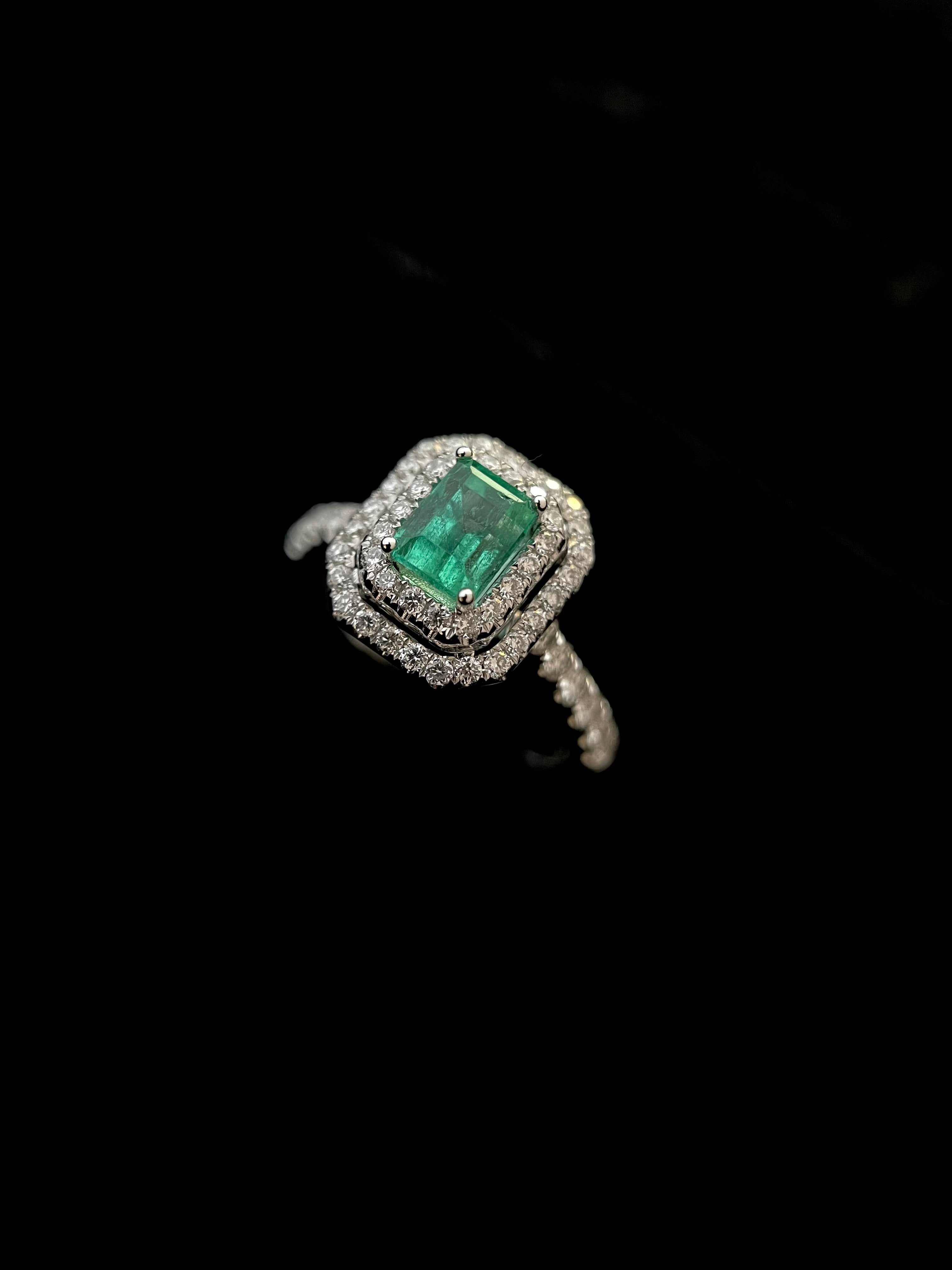 Emerald Duo Halo Diamond Ring