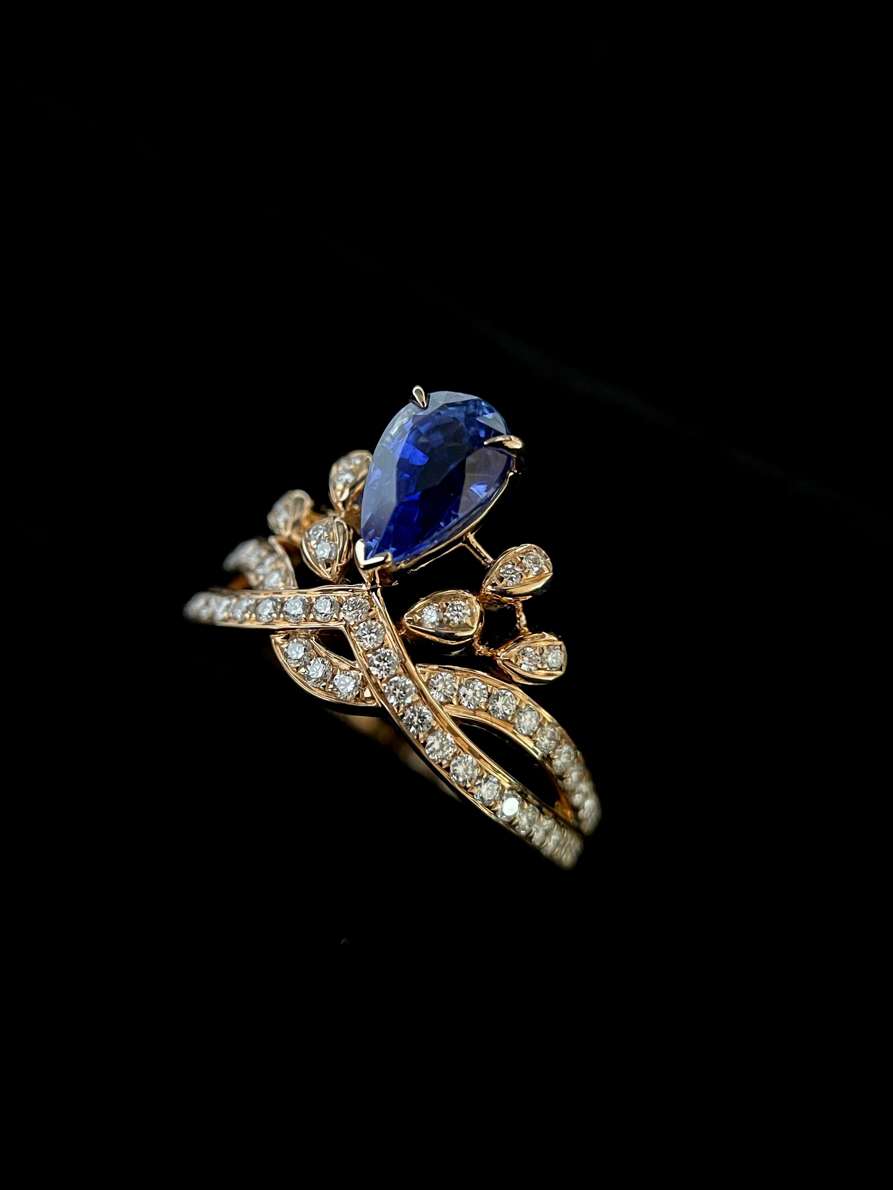 Golden Sapphire Diamond Tiara Ring