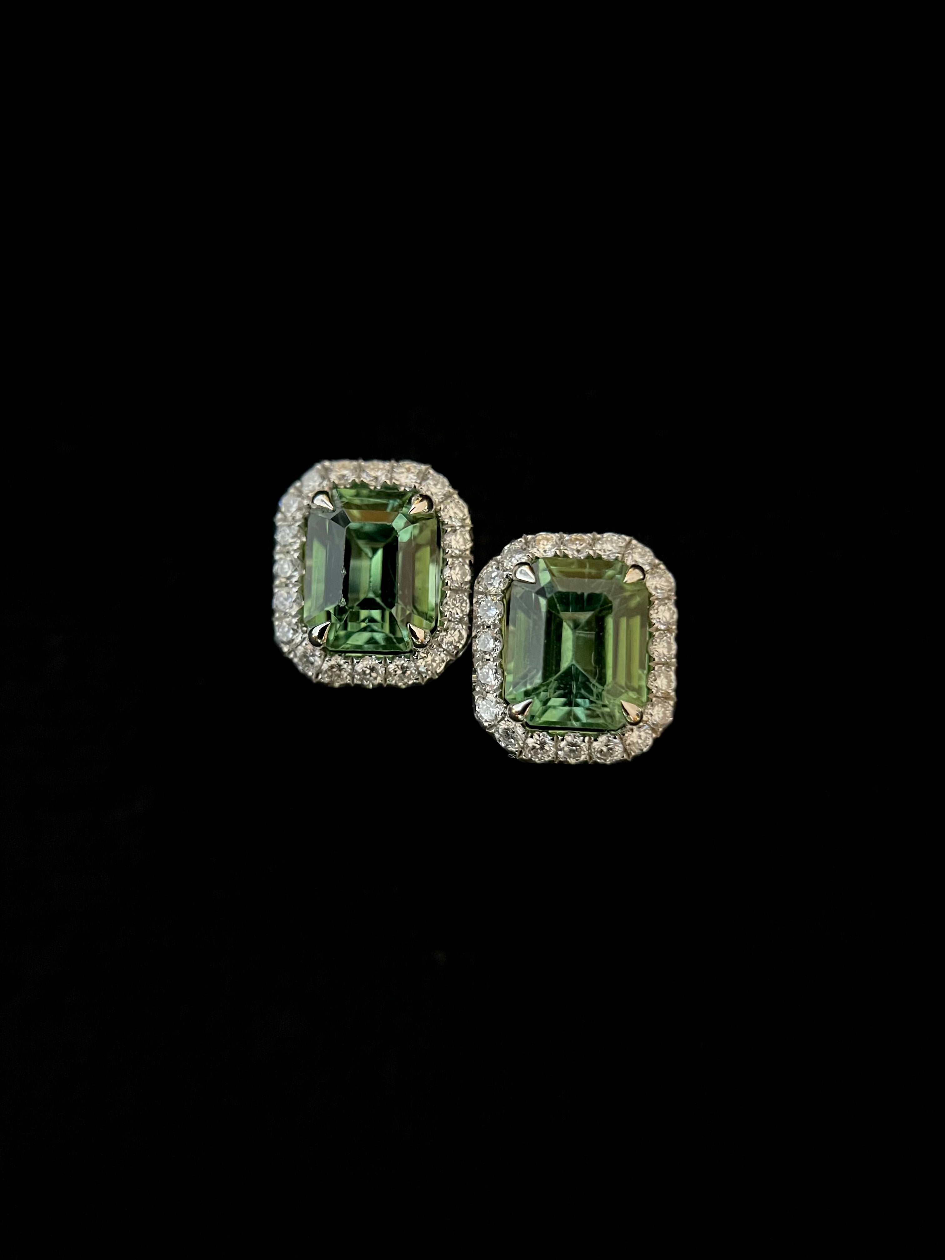 Mint Tourmaline Classic Diamond Earring