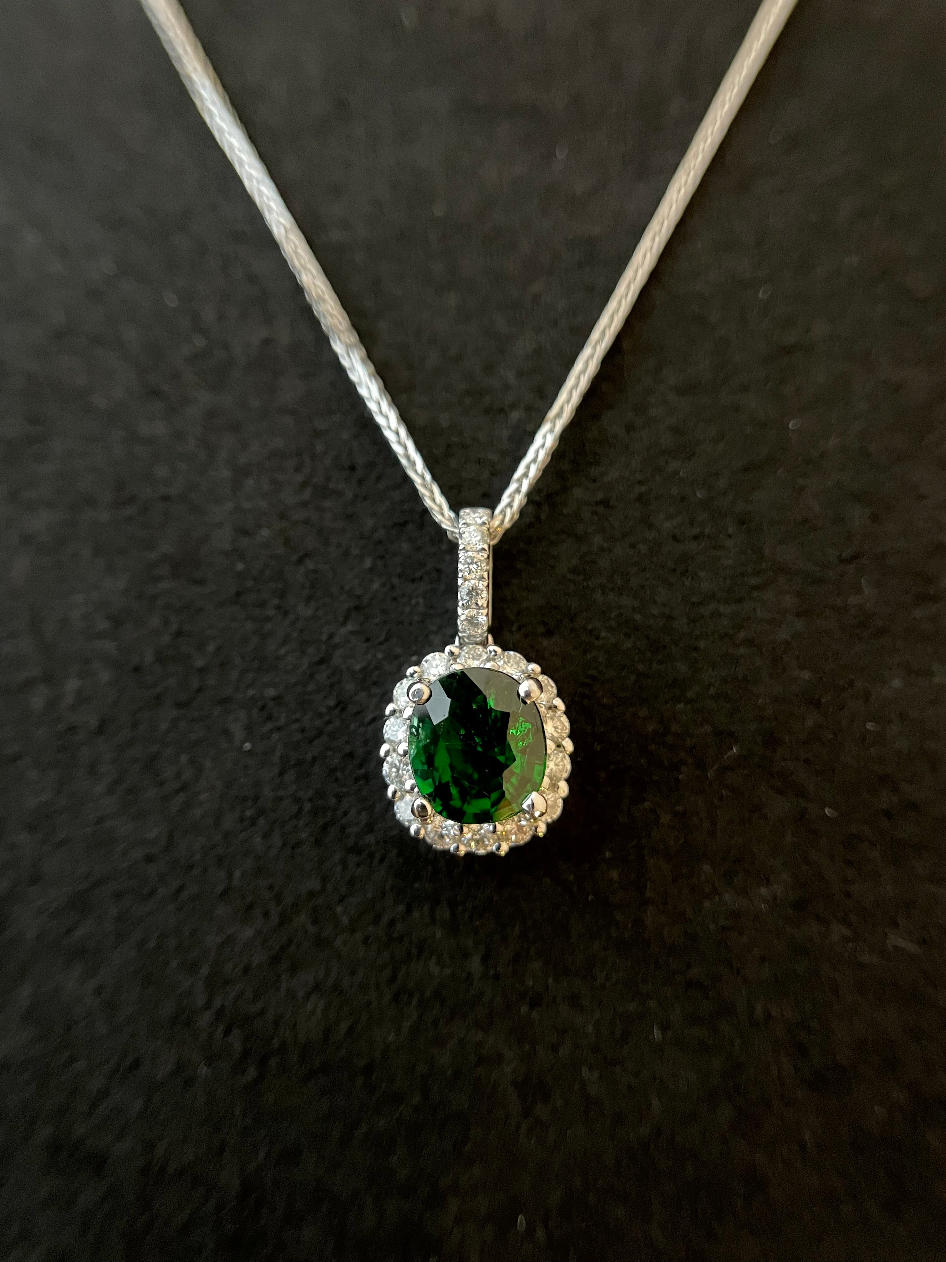 Tsavorite Diamond Halo Necklace