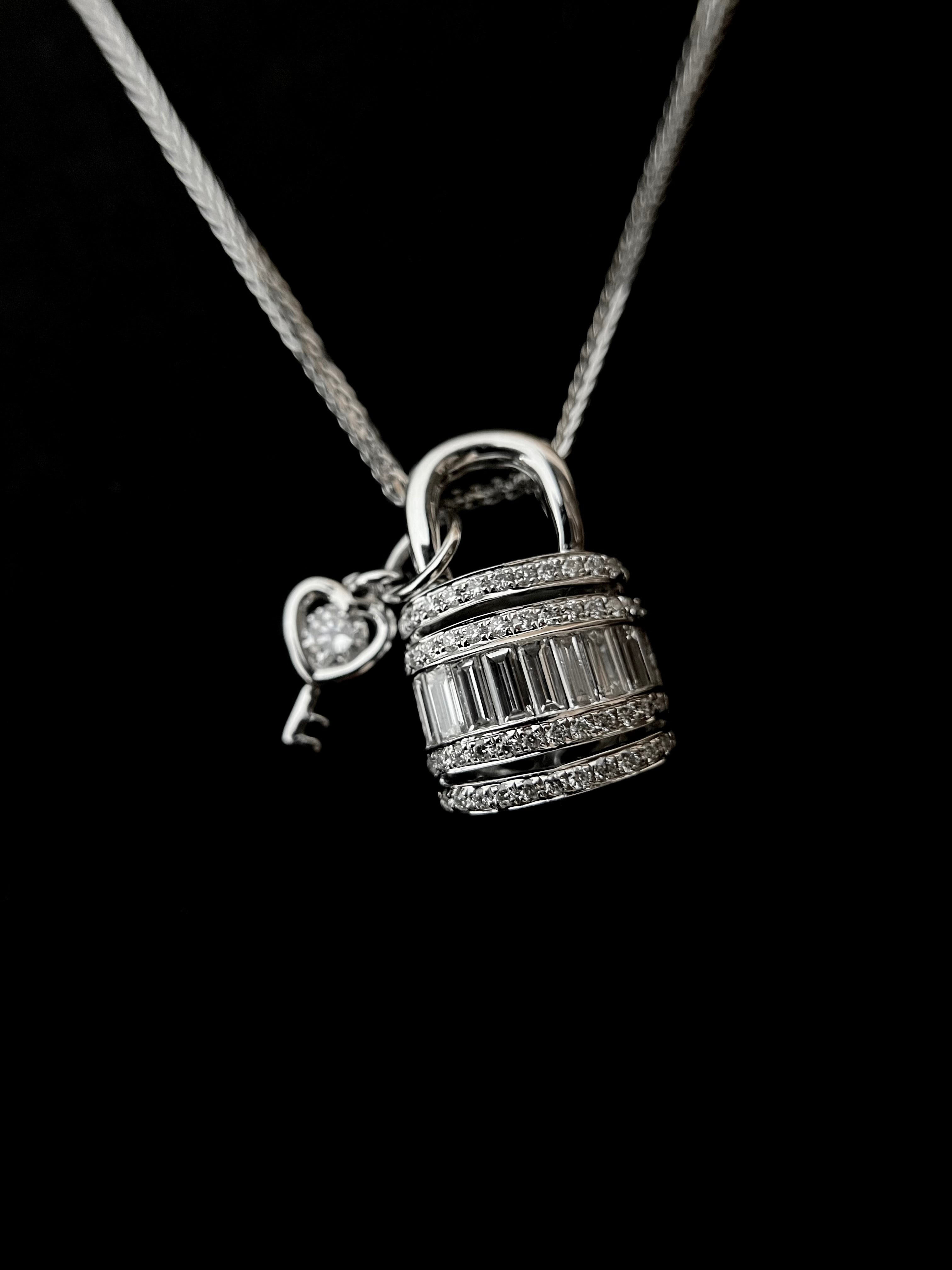 Baguette Diamond Lock Necklace