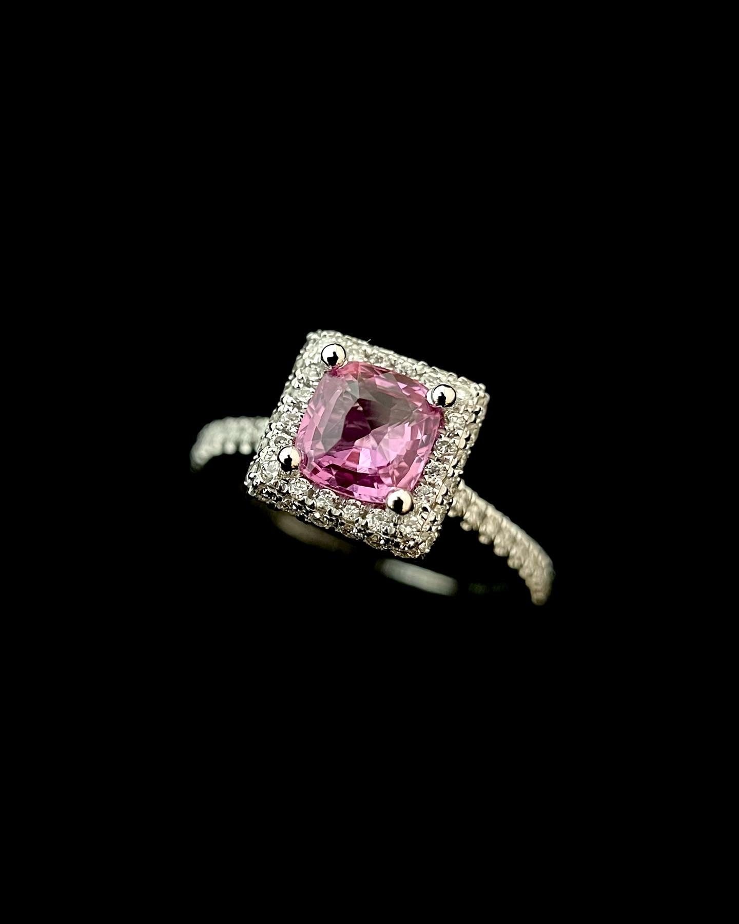 Pink Sapphire Honey Comb Diamond Ring