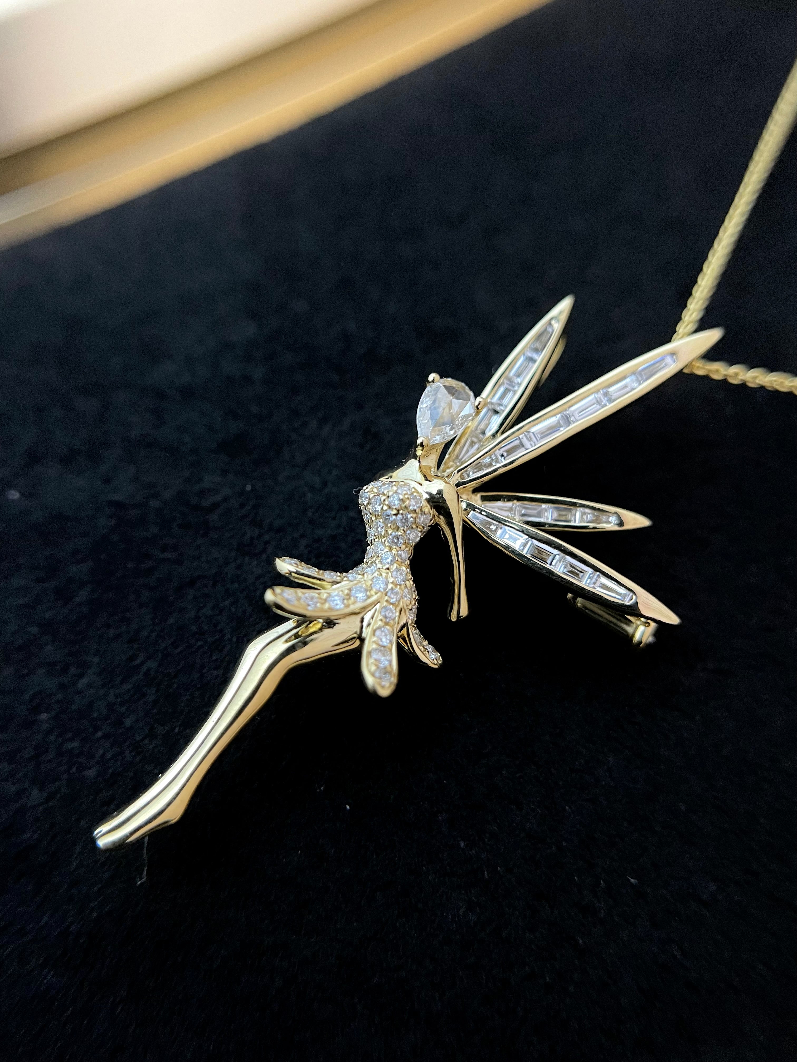 Diamond Angel Brooch Necklace