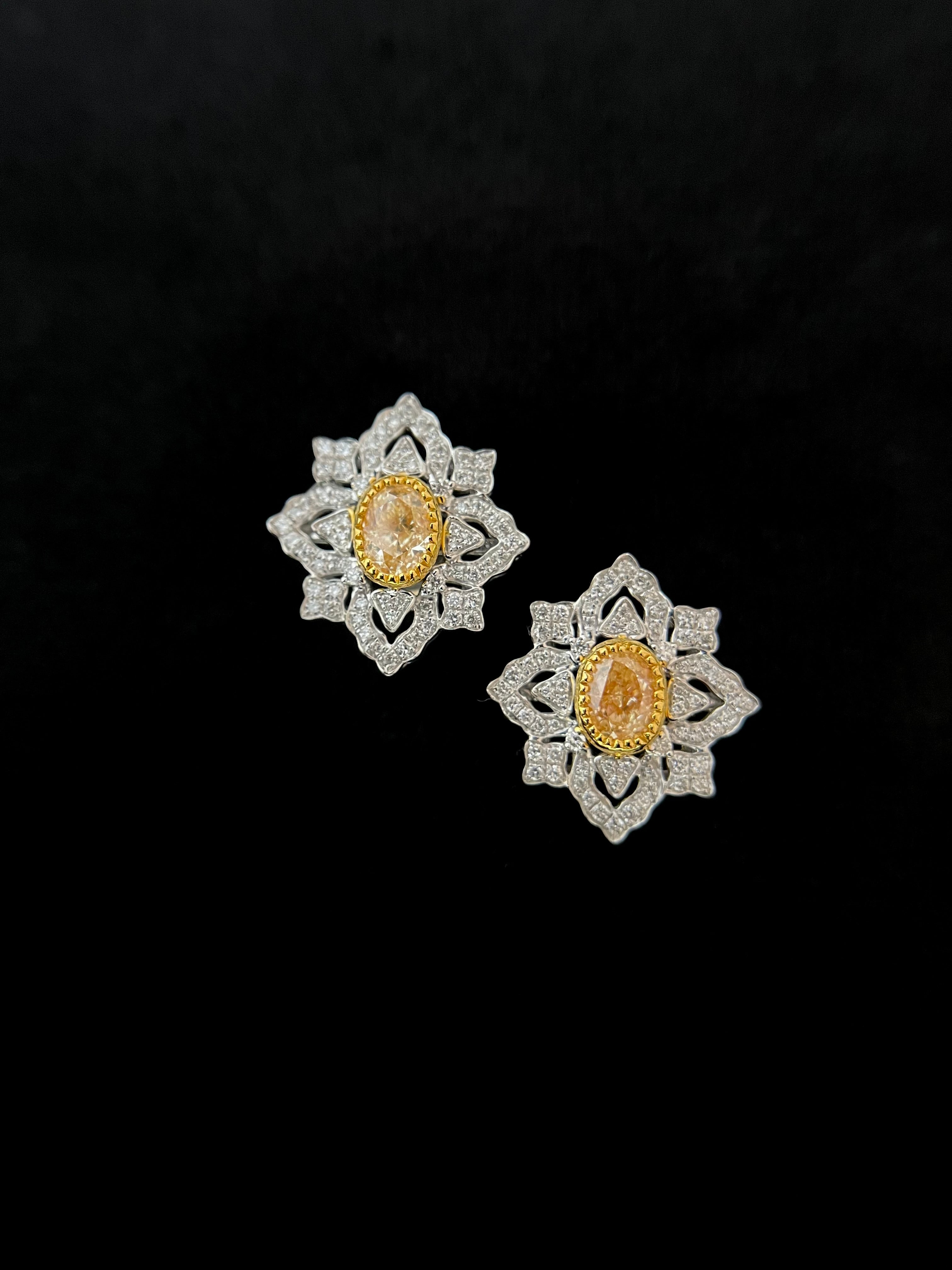 Yellow Diamond Floral Earring