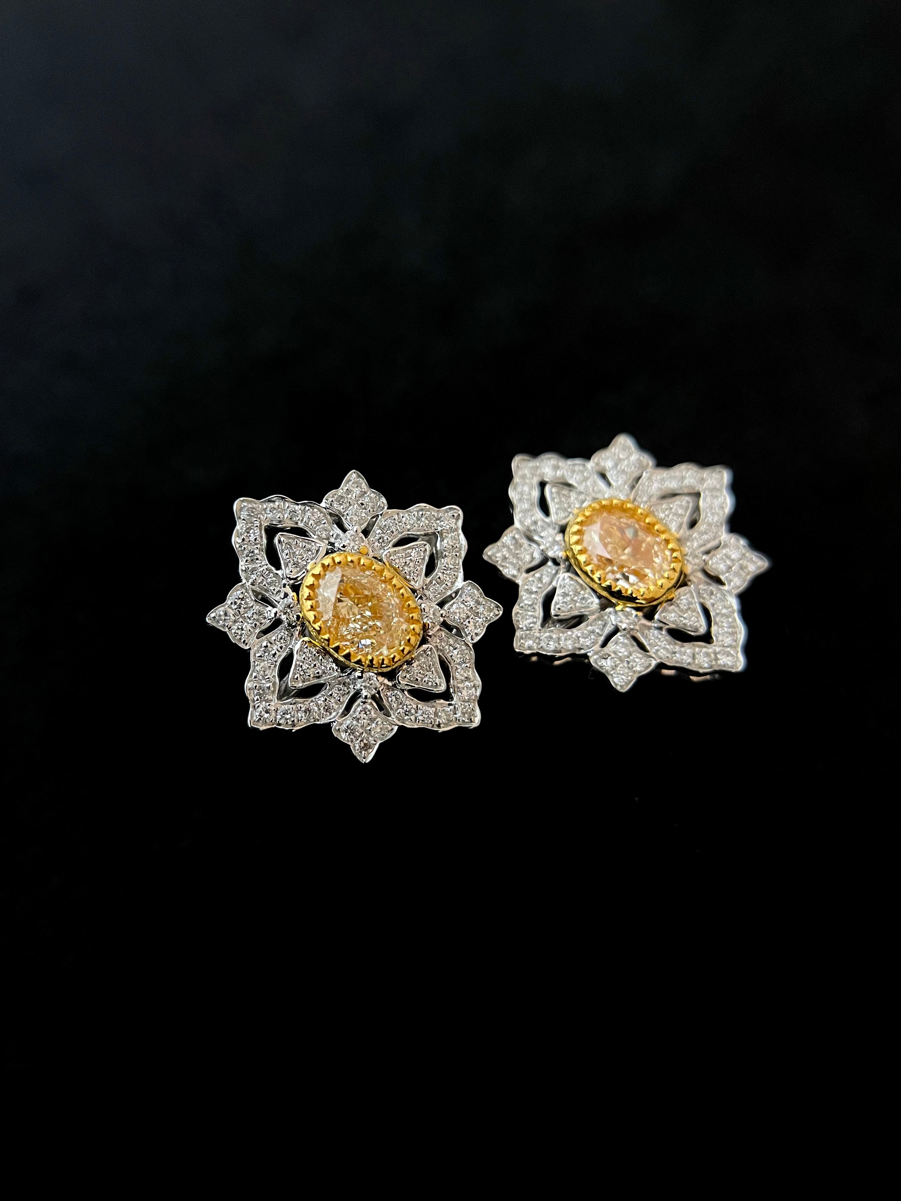 Yellow Diamond Floral Earring