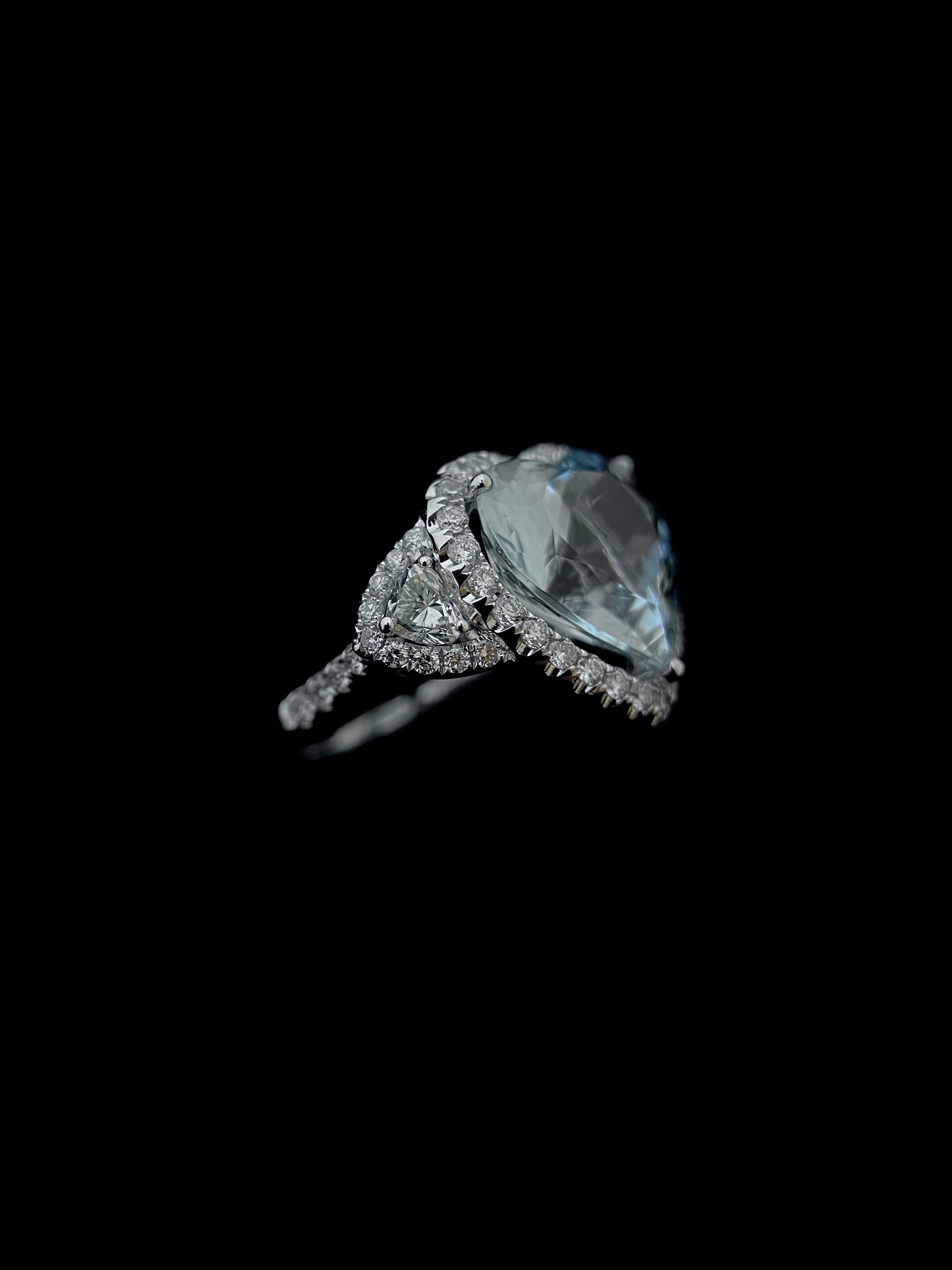Aquamarine Tri-Heart Diamond Ring