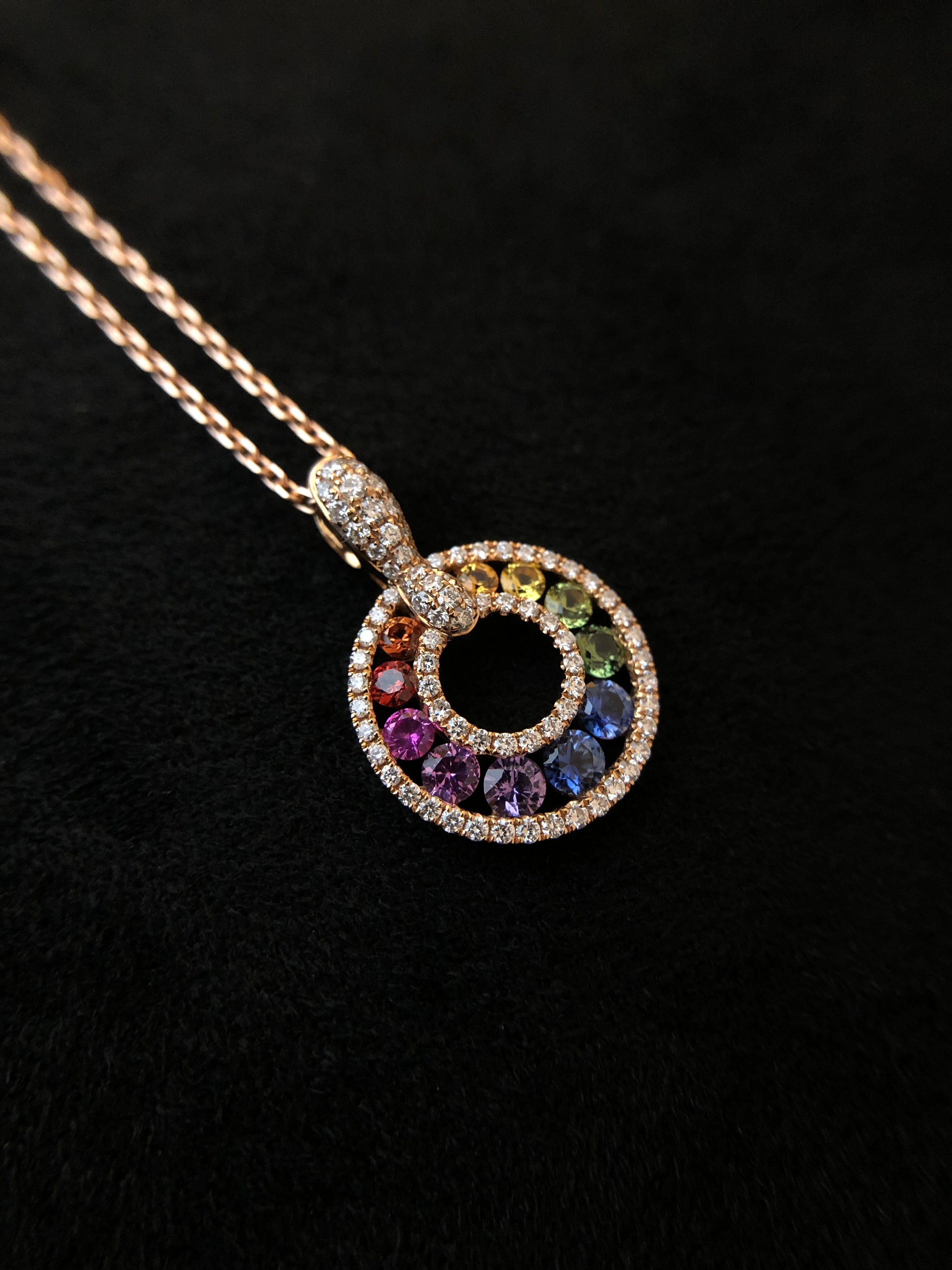 Rainbow Sapphire Round Necklace