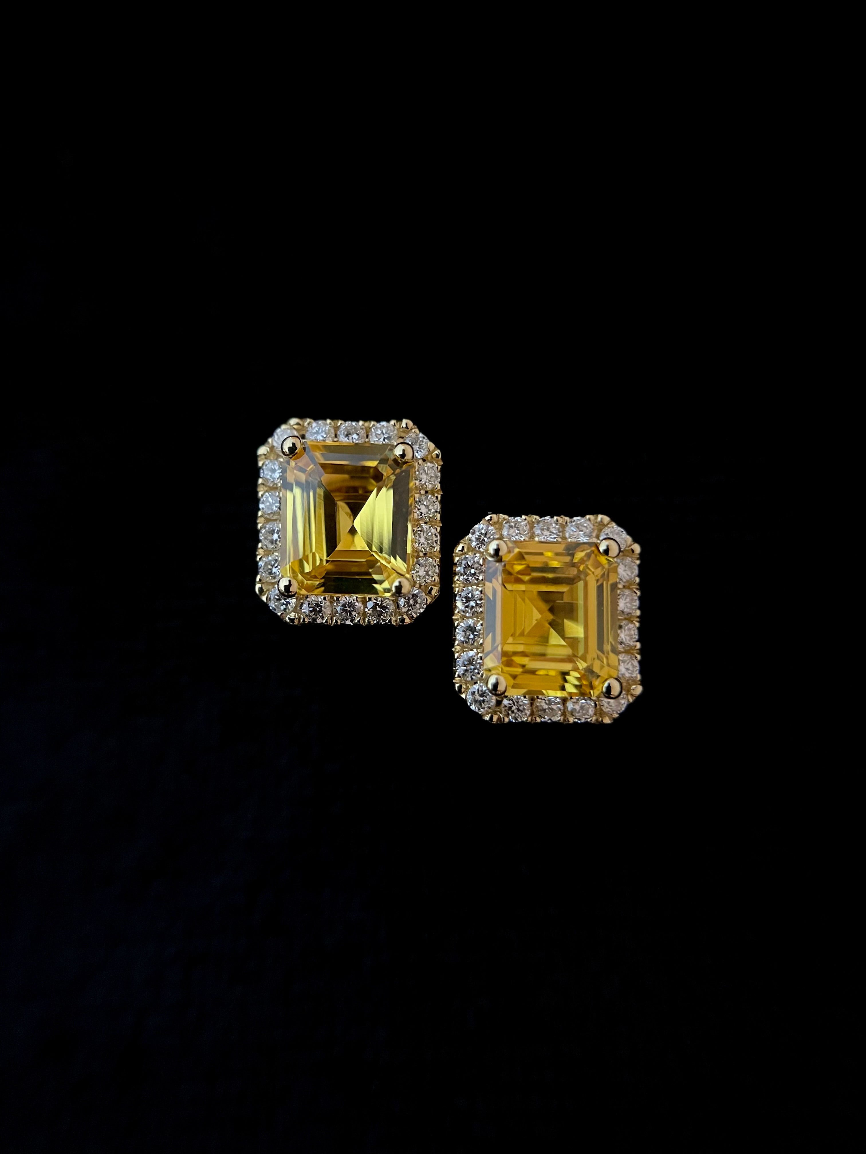Golden Sapphire Diamond Halo Earstud