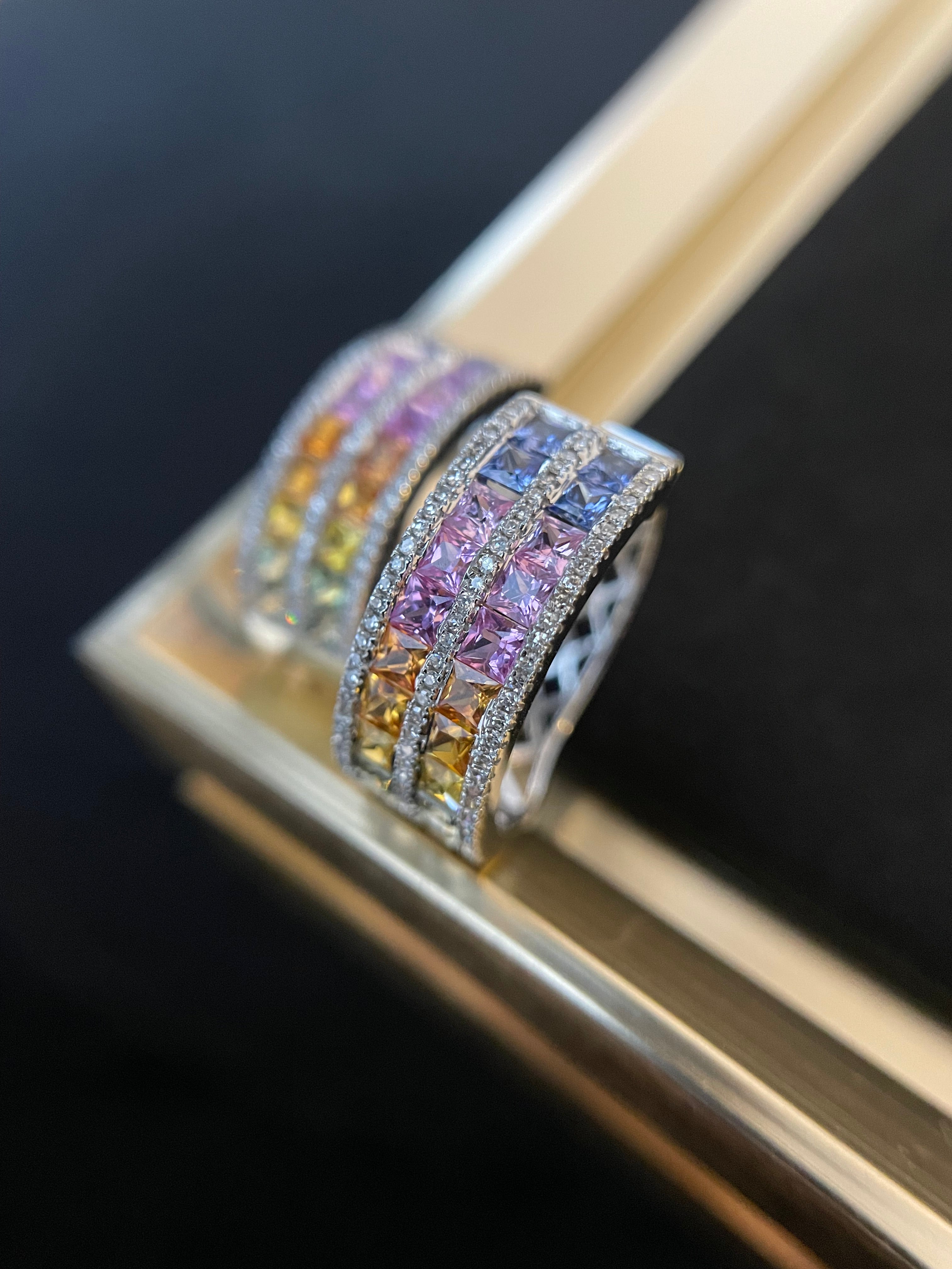 Rainbow Princess Sapphire Diamond Earring